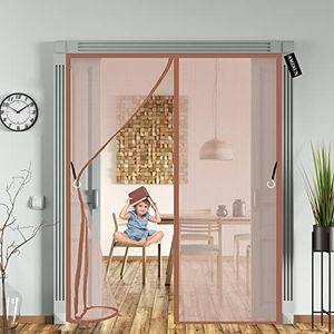 Magnetic Garage Doors Screen 65x240cm Brown Heavy Duty Bug Mesh Curtain with Full Frame Tape Seal Automatically for Keeping Out Flies Custom Size