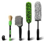 YeewayVeh Car Wheel Brush Set, 4 Pack Long Handle Soft Microfiber Wheel Tire Cleaning Brush with Detailing Brush for Car Vehicle Motorcycle Rim Tyre Fenders Engine Exhaust Tips Car Wash Kit, Green