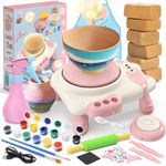 Skirfy Mini Pottery Wheel Machine Kit for Beginners Kids with Light,Electric Ceramic Wheel with Foot Pedal&Painting Kit, Adjustable Speed,Clay Spinner DIY Tools for Art Craft,Toy for Kids Age 6+