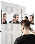 2024 New 3 Way Mirror for Hair Cutting, 360 Mirror for Self Hair Cutting,Barber Mirrors for Men Women,Trifold Mirror to See Back of Head,Height Adjustable Telescoping Hook