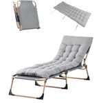 BSTSEL Heavy Duty Garden Sun Lounger Steel Frame Support Adjustable Folding Chaise Lounge Chair with Cushion Sun Bed for Camping Beach Garden Patio Pool Indoor (Grey)