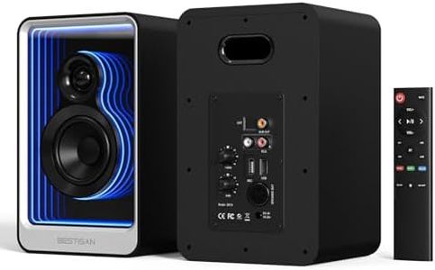 BESTISAN 80 Watts Powered Bookshelf Speakers with Light Effects, 2.0 Active Near Field Audio Speaker with ARC/Optical/RCA Input/Sub Out for PC/TV/Record Player, Wooden Enclosure, Bass Adjustable