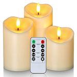 Homemory Flameless Candles, Battery Candles, LED Candles, Battery Operated Candles with Remote Timers, Electric Fake Plastic Candles, Dark Ivory, Outdoor Waterproof, Set of 3