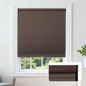 Joydeco No Drill Linen Cellular Blinds for Indoor Windows, Light Filtering Cordless Cellular Shades for Thermal Insulation Noise Reduction, Window Shades for Home (Linen Coffee, 72" W x 72" H)