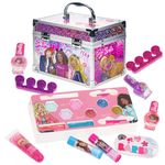 Barbie - Townley Girl Train Case Cosmetic Makeup Set Includes Lip Gloss, Eye Shimmer, Brushes, Nail Polish, Nail Accessories & more! for Kids Girls, Ages 3+ perfect for Parties, Sleepovers & Makeovers