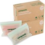 Compostic Home Compostable Resealable Snack Bags (6"x 3.5"), Microwave & Freezer Safe, Organic Food Storage Container, 200 Count (100 per box)