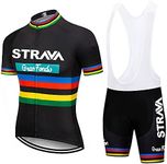 Strava Cycling Jersey Men Set Bib Shorts Set Summer Mountain Bike Bicycle Suit Anti-UV Bicycle Team Racing Uniform Clothes (Black,Large)