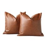 Throw Pillow Covers 18x18 Inch Set of 2, Faux Leather Accent Throw Pillow Cover 45x45 inch, Modern Country Farmhouse Style Pillowcase for Bedroom Living Room Sofa Brown Pillows