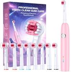 Teeaegis Rotating Electric Toothbrush with 8 Brush Heads for Adults and Kids, 3 Modes Rechargeable Power Toothbrush with 2-Minute Smart Timer, 45-Day Battery Life (Pink)