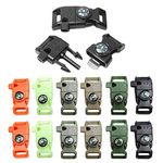 12pcs Pack Mix Colors 5/8" Compass Flint Scraper Fire Starter Whistle Buckle Plastic Paracord Bracelet Outdoor Camping Emergency Survival Travel Kits #FLC158-FWC(Mix-s)