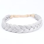 Gledola 2 Strands Fishtail Plaited Braids Headband Braided Synthetic Hair Elastic Stretch, Hair Accessory for Bride, Women, Teens, Girls, Wedding (White Gray)