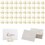 Asaisimg 100 Pcs Place Card Holder Set, 50 Wedding Table Number Holder Triangle Shape with 50 Place Card, Table Card Holder Photo Picture Holder Stand Clip for Wedding Party Baby Shower (Gold)