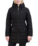 Nautica Women's 3/4 Stretch Puffer Jacket with Fur Hood and Half Back, Black, X-Large