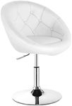 Giantex Swivel Vanity Chair, Height Adjustable Accent Chair w/ Round Tufted Back, Modern Bar Stool w/ PU Leather & Chromed Base, Office Task Chair Makeup Stool for Lounge Home Office Bar (White, Model 2)