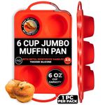 BAKE BOSS Large Muffin Pan with Handles, 6 Cups Extra Large Cupcake Pan, Silicone Muffin Pans for Baking, Eggs & Cupcakes, Non-Stick Silicone Cupcake Molds Dishwasher Safe & BPA Free - Red Color