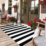 Black and White Area Rug 35.4 x 59 Inches Striped Front Door Rug Outdoor Front Porch Rug Hand-Woven Machine Washable Indoor/Outdoor Layered Door Mats for Entryway/Bedroom/Outdoor