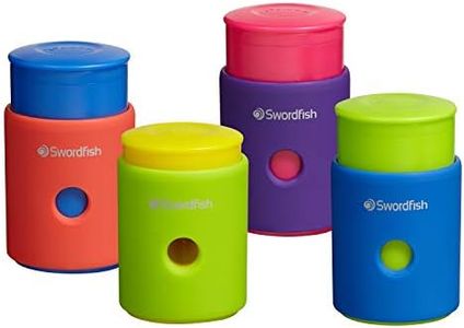 Swordfish ‘Click Click’ Pencil Sharpener with Mess-Free Canister [Pack of 1] Assorted Colours [40331], Yellow,Blue,Green,Pink