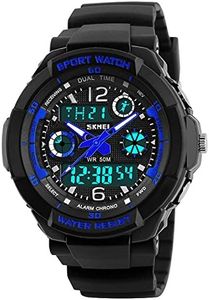 Boys Watch Kids Teens Boys Waterproof Sports Digital Analog Watches Timepiece with Soft Rubber Band (for Age 7-15 Blue)