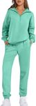 Prinbara Women 2 Piece Outfits Sweat Set 2024 Winter Oversized Sweatshirts Jogger Sweatpants Lounge Sets Fall Tracksuit Peacock Blue Medium