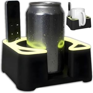 MugBrick Glowing Portable Silicone Cup Holder for Bed, Couch, Nightstand. Dishwasher Safe, Non-Spill Drink Holder for Bedside Table, Ottoman. Black + Yellow Glow