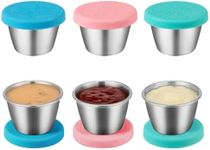 Freshmage [6 Pack 2.4oz] Stainless Steel Dressing Container with Silicone Lids, Reusable Leakproof Condiment Containers Small Sauce Container Sets