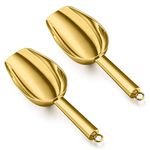 HaWare Gold Ice Scoop, 2 Pcs 5OZ Stainless Steel Food Scoop Set, Small Metal Flour Sweet Pet Scooper for Kitchen Bar Buffet Garden, Non-Toxic & Healthy, Mirror Finished & Dishwasher Safe