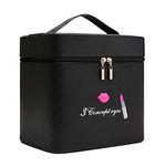 OLIZA PU Leather Makeup Storage Box With Mirror | 4 Layer Makeup Vanity Box for Organize your Brushes, Lipstick, Nail-Polish, Cosmetics, etc. | Makeup Organizer Travel Kit For Girls & Women's(Black)
