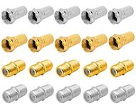 CKANDAY 20 Pcs F Type Coaxial Cable Extension/Repair Connector Kit, RG6 Plug Connector and Female Extended Connectors for Satellite TV Aerial Sky Virgin NTL Coaxial Cable, 2 Colors