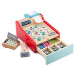 New Classic Toys 10650 Wooden Cash Register Set Pretend Play Kids Cooking Simulation Educational Color Perception Toy for Preschool Age Toddlers Boys Girls, Red