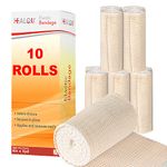 HEALQU Premium Elastic Bandage - 4 Inch by 5 Yards, Box of 10 Rolls - Self-Closure Compression Wrap for Legs, Knees, Ankles, Wrists, Elbows, Shoulders - Athletic Stretchable Bandage Wrap