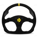 MOMO Motorsport MOD. 30 Racing Steering Wheel Black Suede Brushed Black Anodized Spoke Yellow Stripe Flat Bottom 320mm - R1960/32S