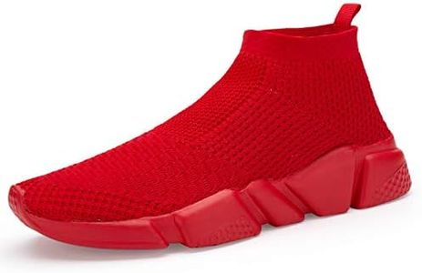 Shoful Mens Slip On Trainers Lightweight Breathable Knit Gym Running Sneakers Fashion Walking Shoes, All Red, 12.5 US