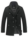 FTCayanz Men's Wool Coat Winter Slim Fit Pea Coats Single Breasted Quilted Lined Trench Jacket, Black, Large