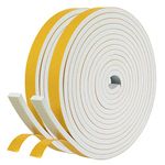 fowong Draft Excluder Tape for Doors, 2 Rolls 12mm(W) x 6mm(T) x 4M(L) Weather Stripping, Draught Excluder Seal Strip for Window, Closed Cell Self Adhesive Weather Seal Strip, Total 8M Long, White