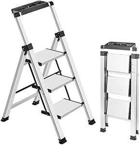 XinSunho 3 Step Ladder, Retractable Handgrip Folding Step Stool Ladders with Anti-Slip Wide Pedal, Aluminum 3 Steps, 330lbs Safety Household Ladder