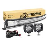 PICAA LED Light Bar 7D Tri-Row 52inch 675W Spot Flood Combo Beam Curved LED Work Lights Bar Lamp Light 4Inch 60W LED Pods Driving Boat Lights for Car Truck Offroad Driving Lamp SUV UTE 4WD 12V 24V
