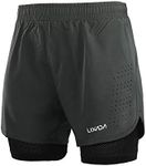 LIXADA Men's 2-in-1 Running Shorts Quick Drying Breathable Active Training Exercise Jogging Cycling Shorts, Dark Gray, Medium