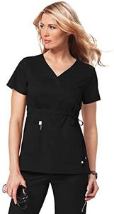 KOI Women's Katelyn Easy-fit Mock-wrap Scrub Top with Adjustable Side Tie, Black, Medium