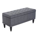 HOMCOM Storage Ottoman, Linen Fabric End of Bed Bench with Soft Close Lid, Button Tufted Storage Bench for Living Room, Entryway or Bedroom, Grey