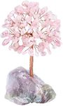 JOVIVI Rose Quartz Crystals Tree Money Feng Shui Gemstone Tree of Life Ornament With Fluorite Stone Stand For Good luck Wealth Chakra Stone Healing Crystals Tree Chirstmas Home Decoration Gifts