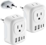 European Travel Plug Adapter, International Power Plug Adapter with 2 USB C, 2 US Outlets and 2 USB Ports, 6 in 1 Travel Essentials to Most of Europe Greece, Italy (Type C) - 2 Pack