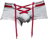 Banana Bucket Men's Sexy Lingerie Cotton Tie Rope Cute Boxer Brief Underwear Panties (US L = Asian Tag 2XL, Grey#1)