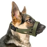 HEELE Dog Muzzle with Head Strap and Adjustable Loop and Soft Neoprene Padding, No More Chafing, Muzzle for Large dogs to Prevent Barking Biting and Chewing, Dog Muzzles for Training, Army Green, L