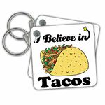 3dRose I Believe in Tacos - Key Chains, 2.25 x 4.5 inches, Set of 2 (kc_105574_1)