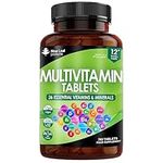 Multivitamin & Minerals - 365 Vegan Multivitamins Tablets (1 Year Supply) with Iron High Strength - 26 Essential Active Multivitamin Tablets for Women & Men A-Z Complete Daily Vitamins UK Made