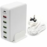 ENNOTEK 60W USB C & A Charger Plug 6-Port Fast Charging Hub with PD 20W and QC 3.0 Port for Mobile Phones & Tablet PCs Home Office Use (White)