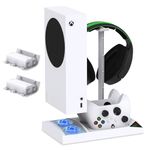 FYOUNG Cooling Fan Stand for Xbox Series S Console, Cooler Fan System Controller Charging Dock Station with 2 x 1400mAh Rechargeable Battery Pack, Headset Bracket for Xbox Series S Accessories