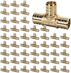 PEX Fittings 3/4 Inch, 50PCS Tee Lead-Free Brass Connectors for PEX B Pipe, NSF UPC Certified, ASTM F1807, Compatible with Crimp/Clamp Rings (Hot/Cold Water, Hydronic Heating)