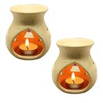 KC Kullicraft Beige Ceramic Aroma Diffuser Oil Burner Clay Lamp Wax Warmer Tea Light Holder for Home Décor (Free 1 Candle Tea Light) - Pack of 2