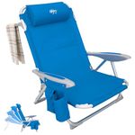 #WEJOY Folding Beach Chair for Adults, 4-Position Aluminum Lightweight Beach Chair, Low Beach Chairs with Shoulder Strap, Cup Holder and Padded Headrest, Supports 265lbs for Beach Lawn, Blue